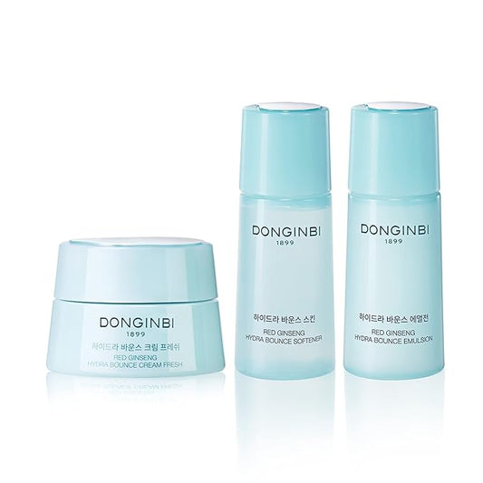 Donginbi Red Ginseng Hydra Bounce Cream Fresh Travel Kit - Mother's Day Gifts, Hydrating and Nourishing Skincare Set, Hydra Bounce Softener 15 ml, Emulsion 15 ml and Cream 7 ml