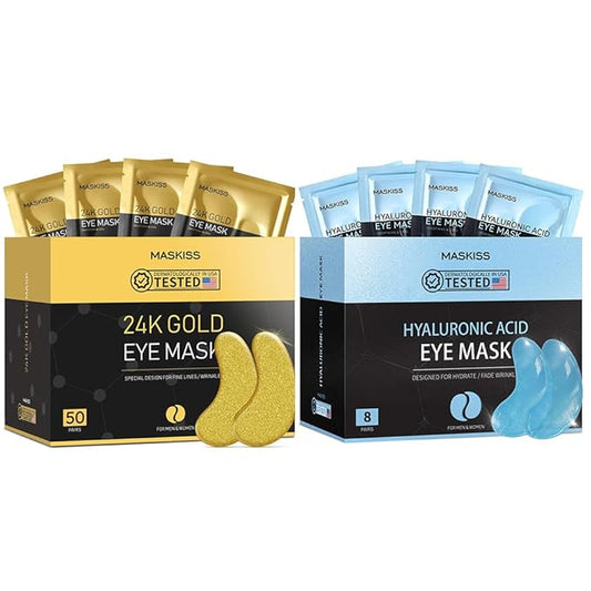 24k Gold Under Eye Patches & Hyaluronic Acid Eye Masks, Collagen Eye Patches for Dark Circles Undereye Bags Wrinkles and Puffiness, Eye Skin Care Gift for Her