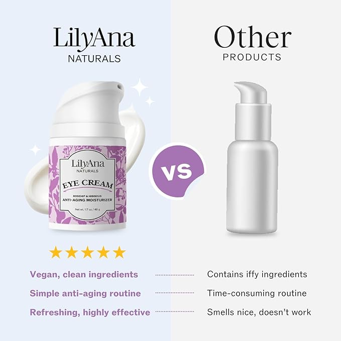 LilyAna Naturals Eye Cream for Dark Circles and Puffiness, Under Eye Cream for Wrinkles and Bags, Anti Aging Cream helps Improve Dryness; for Sensitive Skin 0.5 oz