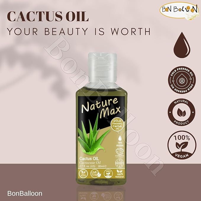 Nature Max Cactus Oil Essential Premium Oils Natural Undiluted Pure for Hair and Skin Care Cold Pressed No Additives No Preservatives Non GMO Kosher Halal (1 Pack = 2.70 oz / 80 ml) زيت الصبار