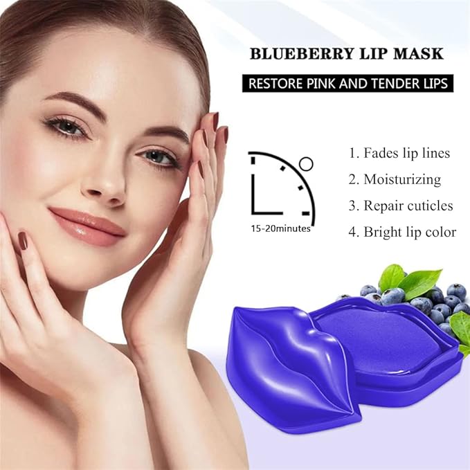Charm Kiss 20Pcs Moisturizing Lip Mask, Lip Sleep Mask Reduces Lip Lines and Restores Moisture, Lip Mask Effectively Nourishes the Lip Skin, Gel Treatment Lip Masks Plumping Lips Mask Lip Care Products (Blue)