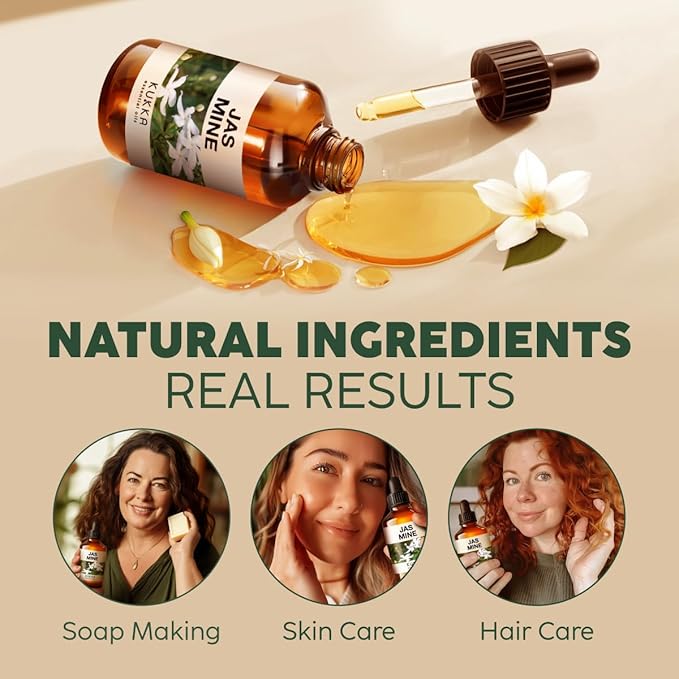 Kukka Jasmine Essential Oil for Diffuser - 4 Fl Oz - 100% Pure Natural Jasmine Oil for Skin, Hair & DIY Soap Making Scents - A Great Relaxing Floral Addition for Hair Care & Perfume