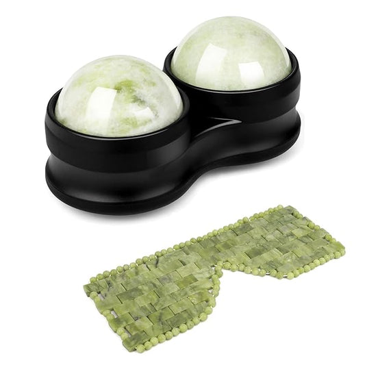 Jade Eye Mask&Weighted Roller Massage Ball - Double Ball Massage Tool for Reliefs Muscle Pain