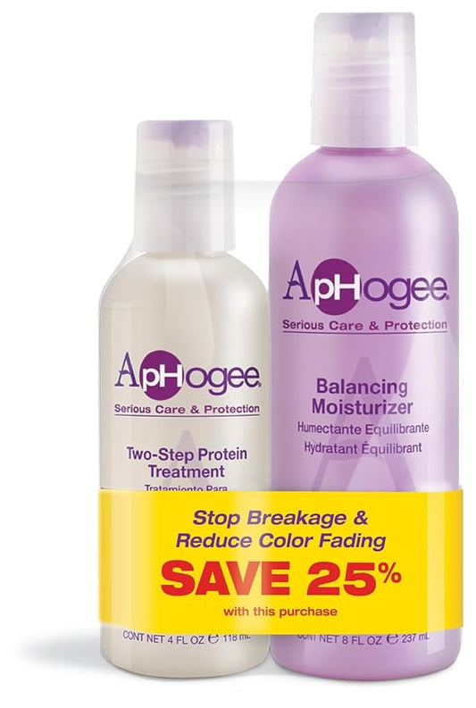Aphogee Serious Hair Care Double Bundle (Twostep Protein Treatment 4 Fl Oz and Balancing Moisturizer 8 Fl Oz
