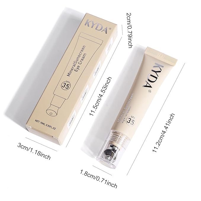 KYDA Mineral Sunscreen Eye Cream, 3-in-1 Anti-Aging Eye Cream, SPF 35, for Dark Circle and Fine Lines, Light
