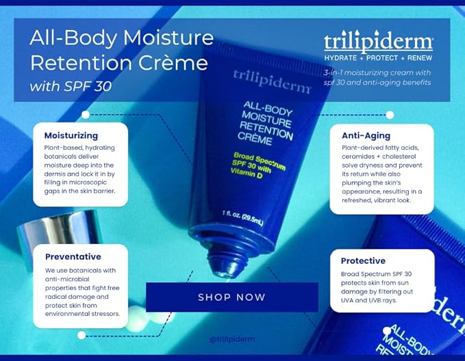 Trilipiderm Beach Lover Bundle - All-Body Moisture Retention Crème & Protective Day Crème Broad Spectrum SPF 30, Sunscreen Lotion Set for Face and Body, Travel Size