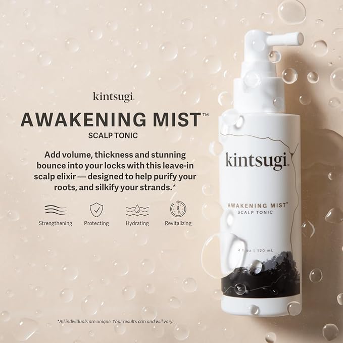 Kintsugi Awakening Mist Scalp Tonic- Help Combat Signs of Aging Hair, Leave-in Treatment for Reducing Buildup- Supports Moisturized, Fuller Looking Hair w/Keratin, Green Tea Extract, & Chamomile