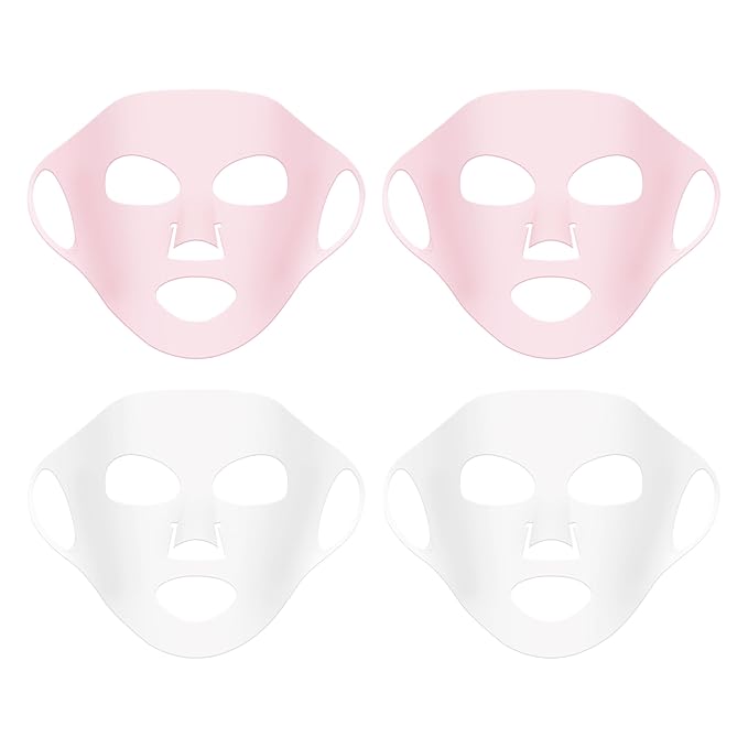 4 Pack Silicone Face Mask Holder for Sheet Masks,Moisturizing Facial Mask Cover,Prevent Evaporation,Beauty Face Tool,Travel Pouch,Reusable Anti-Wrinkle Silicone Face Mask