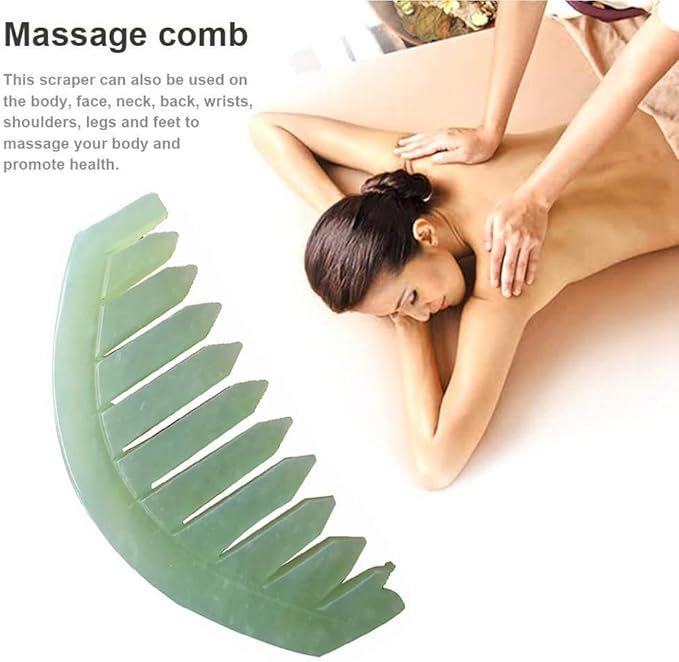4Pcs Green Nature Jade Stone Massage Comb Traditional Natural Jade Massager Acupuncture Head Therapy Trigger Point Treatment On Head Gua Sha Board Scalp Massagers Manual Scalp Massagers Massage Tools