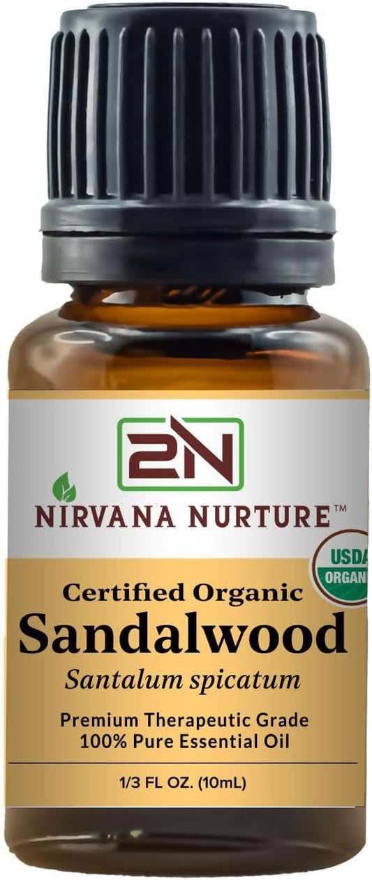 Sandalwood Essential Oil USDA Certified Organic 100% Pure Premium Therapeutic Grade, Undiluted - Aromatherapy Diffuser for Calm and Relaxation, Skin Care, Hair Care