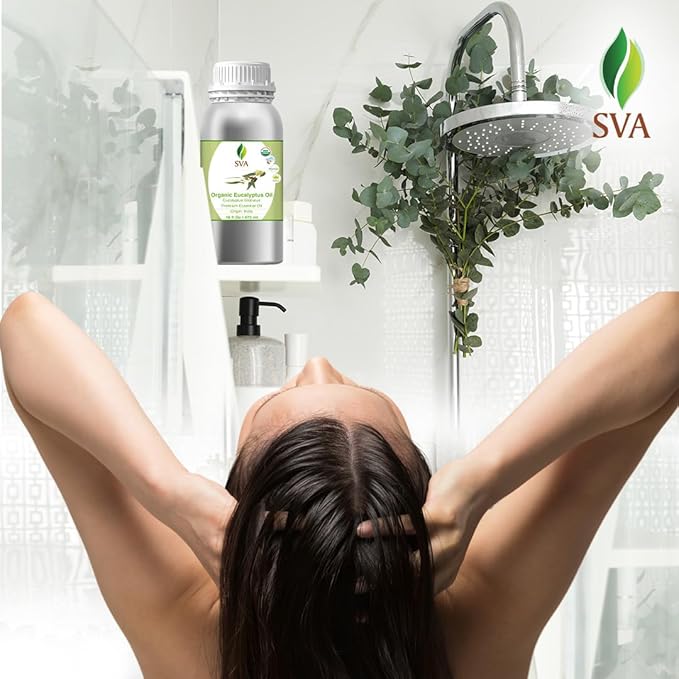 SVA Eucalyptus Essential Oil Organic – 16 Fl Oz – 100% Natural Organic Eucalyptus Oil for Hair, Face, Skin Care, Diffuser, Aromatherapy, Scalp, Body Massage, Soap and Candle Making
