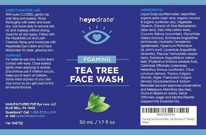 Gentle Tea Tree Oil Foaming Face Wash and Eyelid Cleanser - 1.7oz - Formulated with Aloe Vera to Soothe and Refresh Eyelids (Packaging May Vary)