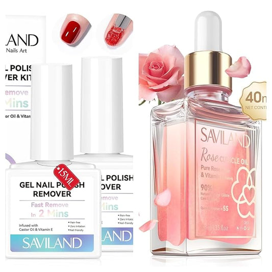 Saviland Gel Nail Polish Remover Kit and Cuticle Oil Vitamin E