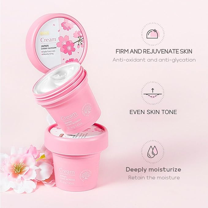 Sakura Skin Care Set, Women Gift Sets, Skin Care Kit with Cleanser, Toner, Serum, Eye Cream, Face Cream and 2Pcs Sleep Mask, Skin Care Routine Kit for Women, Even Skin Tone, Skin Care Sets & Kits
