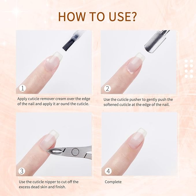 Cuticle Remover Liquid, Professional Nail Care Solution Nail Polish Gel Remover & Cuticle Remover Cream Dead Skin Clipper Nail File Cuticle Pusher
