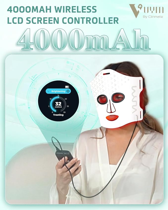 Red Light Therapy Mask, Led Face Mask Light Therapy With an LCD Screen, Wireless And Portable, Offers 5 Modes Of Infrared Red Light Therapy,Suitable for Home Travel Use White
