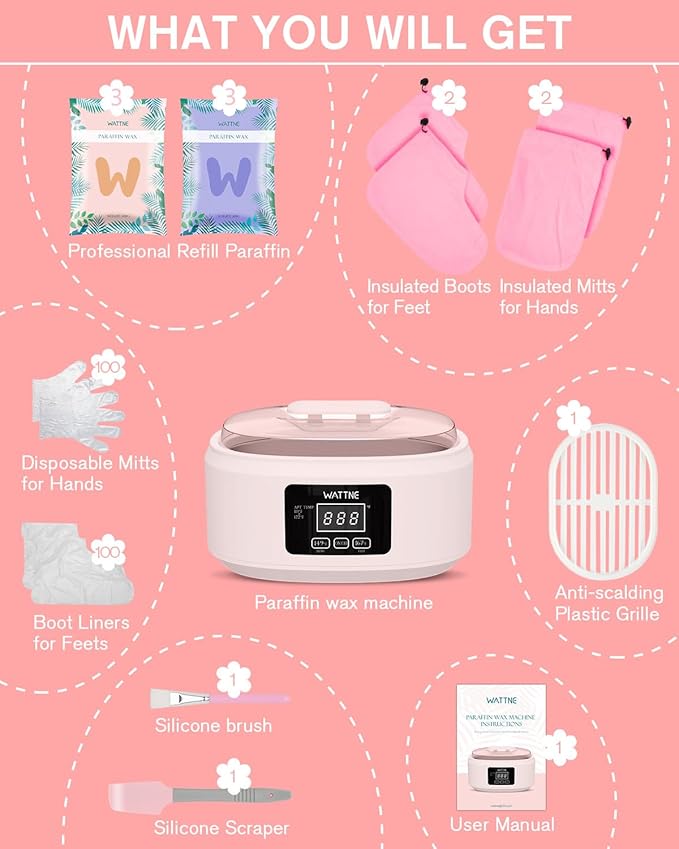 Paraffin Wax Machine for Hand and Feet -Paraffin Wax Warmer Moisturizing Kit Auto-time and Keep Warm Paraffin Hand Wax Machine for Arthritis (Pink)