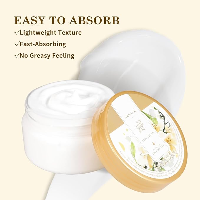 Princess Belle Vanilla Body Lotion, Travel Size Body Lotion for Women and Men Dry Skin, Deep Moisturizing and Hydrating with Natural Shea Butter for Vanilla skin, Smell Good, 100ml(3.4floz)