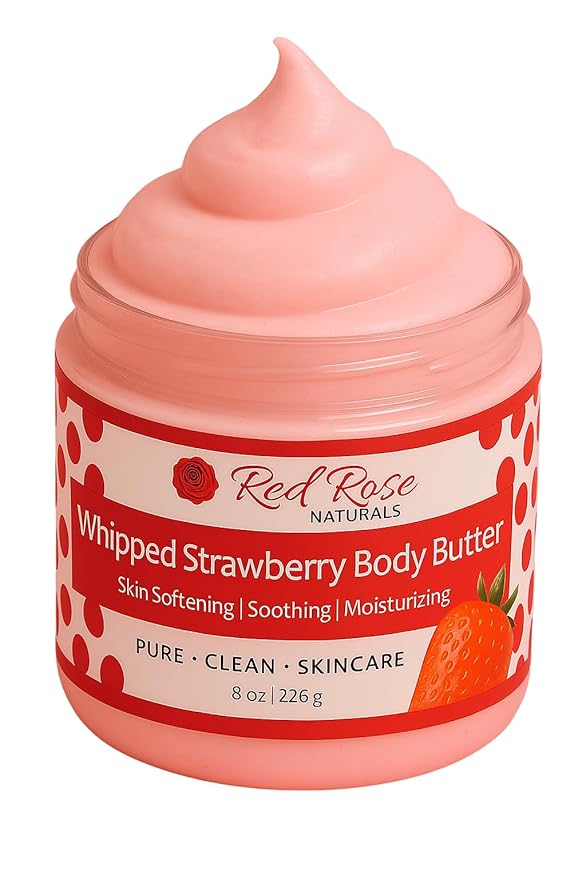 Whipped Strawberry Body Butter for Sensitive, Dry Skin, 8 Oz, Non-Greasy, Soft & Creamy, Moisturizing Shea Butter- Natural Skincare for All Skin – Vegan