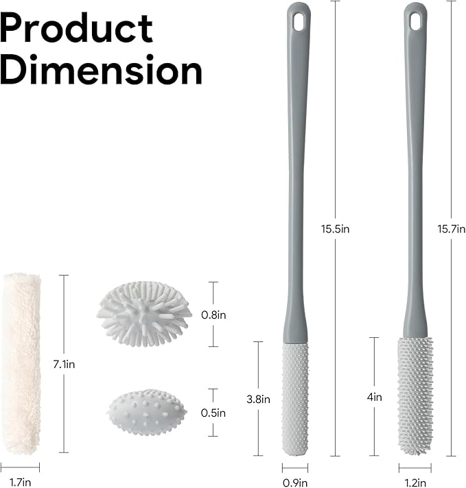 Shower Foot Scrubber Brush, 15.7" Toe Cleaning Brush with 4 Reusable Drying Covers, Long Handle Silicone Bristles Lotion Applicator, No Bending Down Skin Exfoliation Foot Scrub Brushes for Elderly