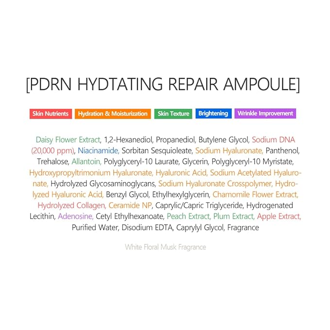 PDRN Hydrating Repair Ampoule Serum Powerful Anti Aging Face and Neck for Skin Turnover Skin Regeneration Wound Healing Korean Skincare 15ml 0.5 Fl Oz