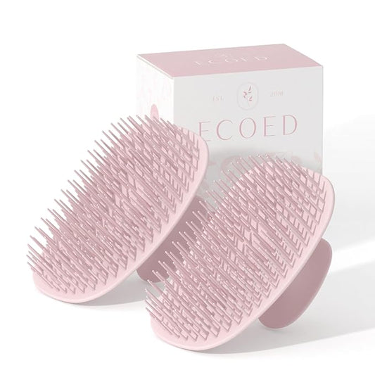 2 PC Scalp Massager Shampoo Brush, ECOED Scalp Scrubber & Exfoliator for Dandruff Removal, Wet & Dry and Detangler for Men and Women, Suitable for Short Medium Hair (Pink)