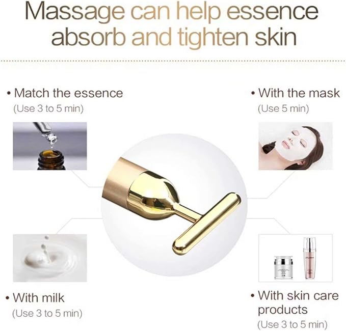 Beauty Bar 24k Gold Skin Care Face Massager Roller, 2 in 1 Electric 3D Roller and T Shape Energy Beauty Bar for Face Lift and Skin Tightening