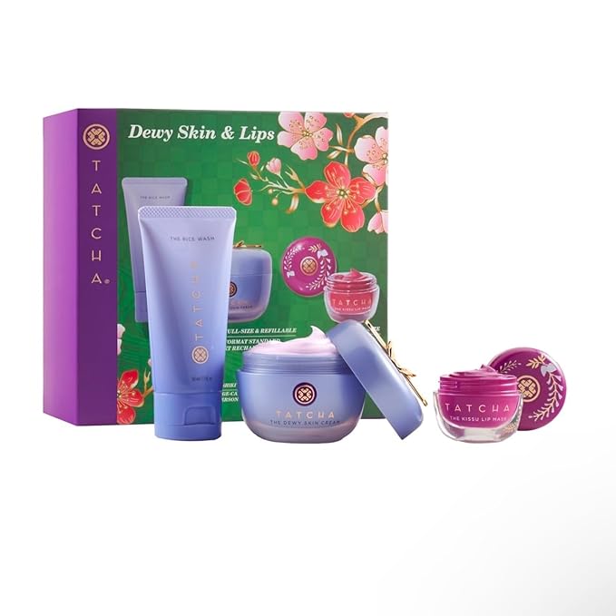 Tatcha Dewy Skin & Lips Hydrating Ritual Set, Travel Rice Wash, Full Size Dewy Skin Cream, Wisteria Lip Mask ($119 Value)