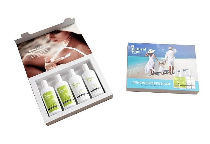 Natural Tone Organic Skincare Suncare Essentials Travel Pack in 59ml Bottles | SPF 30 & 15 Sunscreen, Rosehip Aloe Lotion, Recovery Gel | TSA-Friendly, Reef-Safe, Vegan
