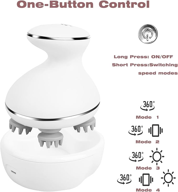 Electric Head Massager Waterproof,with 4 Detachable Massage Heads,Wireless Portable Red Light Care Handheld Massager,4 Massage Modes Stress Relax for Scalp,Suitable The Whole Body and Pets