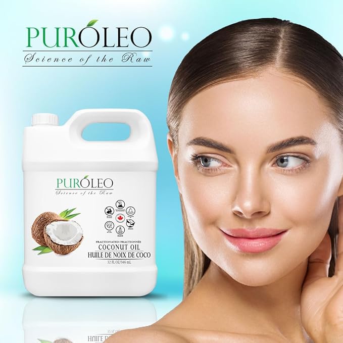 PUROLEO Fractionated Coconut Oil 32 Fl Oz/946 ML (Packed in Canada) 100% Natural and odorless Moisturizer & Carrier Oil l Hair Skin Body, Aromatherapy, Massage, Makeup Remover