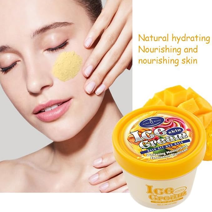 AICHUN BEAUTY Ice Cream Facial Wash Off Mud Mask Oil-Control Deep Cleaning Moisturizing Exfoliation Blackhead Skin Care 100g 3.38FL. OZ (MANGO&HONEY)