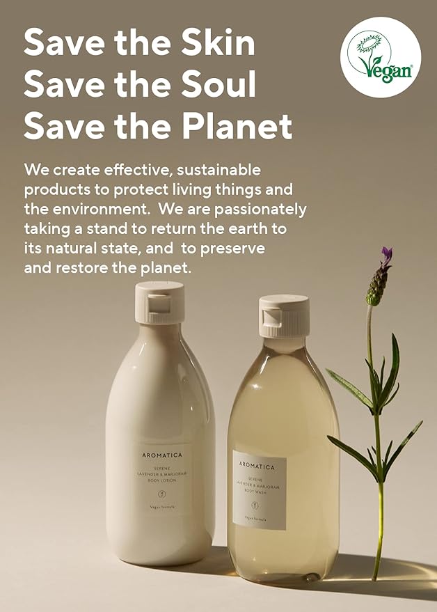 AROMATICA Serene Body Lotion Lavender & Marjoram 10.14oz / 300ml, Vegan | Soothing Body Moisturizer | Light Relaxing Scent | For Normal to Dry Skin | with Shea Butter