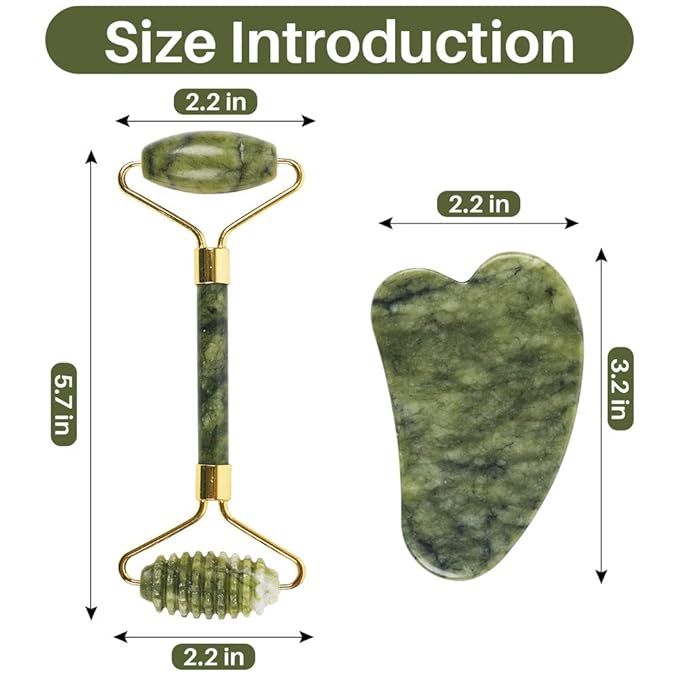 Emerald Facial Roller Massager Anti-wrinkle and relieve edema, facial ridged roller natural Xiuyan jade rejuvenates the skin (green)