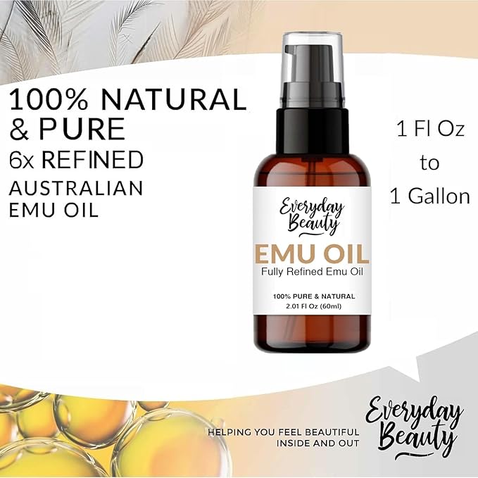 Pure Australian Emu Oil - All Natural 6X Refined for Face, Skin and Hair - Highly Effective Hydration for Sensitive Skin & Hair Growth - Perfect for Scars & Blemishes - 2.01 Fl Oz With Pump Top