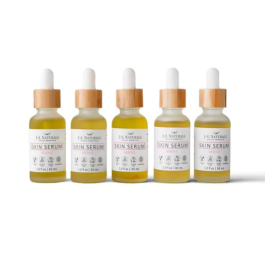 J&L Naturals | Face & Body Oil for Oily, Sensitive, Dry, Combination, Mature, & Dull Skin Types | With Jojoba Oil, Grapeseed Oil, Sunflower Oil, & More (1 Fl Oz (Pack of 5), Shine (normal, dull))