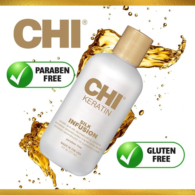 CHI Keratin Silk Infusion, Hydrating Hair Serum For Restoring Softness & Shine, Helps Dry, Damaged Hair, Sulfate-free, 6 Oz