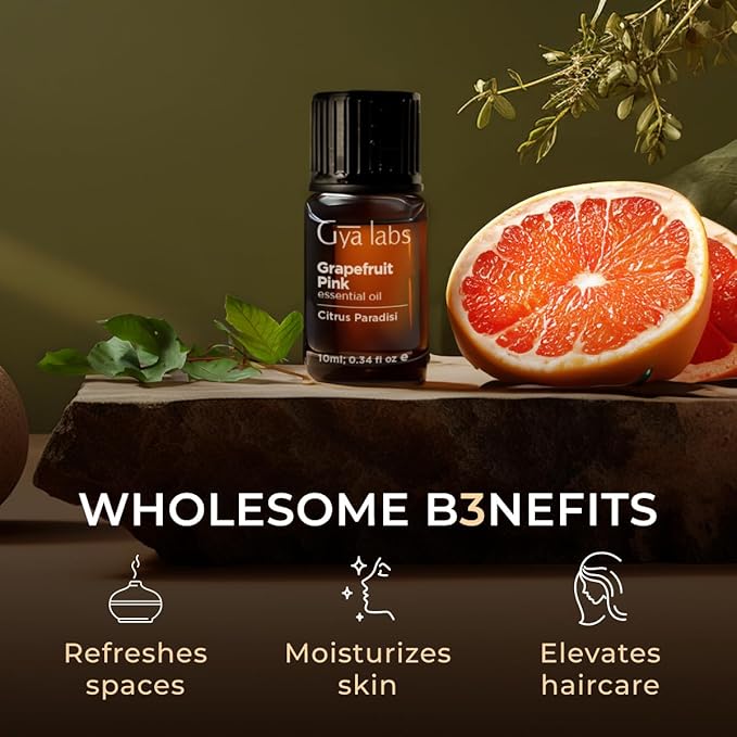 Gya Labs Grapefruit Essential Oil for Skin & Diffuser - 0.34 Fl Oz - 100% Pure Natural Grapefruit Oil for Skin, Hair, Aromatherapy DIY & Candle Making - Zesty & Refreshing Scent
