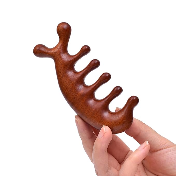 Green Sandalwood Massage Comb - Multi-Functional Scalp Guasha Tool for Relaxation, Acupoint Treatment, Hair Growth - Wooden Gift for Women & Men