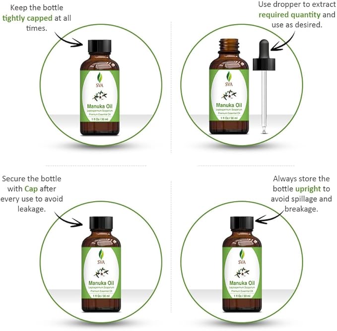 SVA Manuka Essential Oil – 1 Fl Oz – 100% Natural Manuka Oil - for Diffuser, Hair Care, Face, Skin Care, Aromatherapy, Scalp and Body Massage, Soap and Candle Making – with Dropper