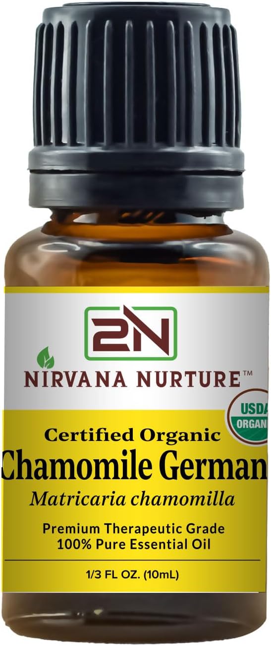 Chamomile German Essential Oil USDA Certified Organic 100% Pure Premium Therapeutic Grade, Undiluted - Aromatherapy Diffuser for Calm and Relaxation, Skin Care, Hair Care