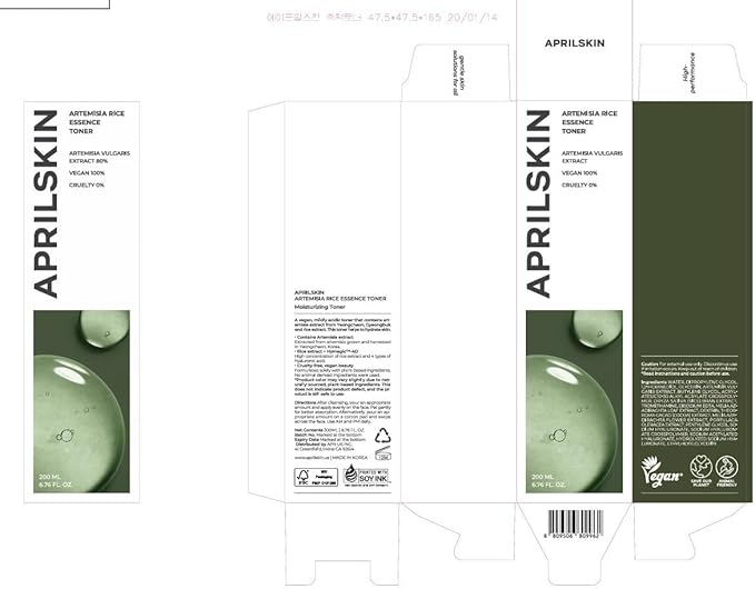 APRILSKIN Artemisia Korean Rice Toner | 100% Korean Mugwort | Hydration Boost Facial Toner | Vegan, Cruelty Free, Low pH, | No sulfates and Artificial Fragrance | Korean Skin Care | 6.76 oz