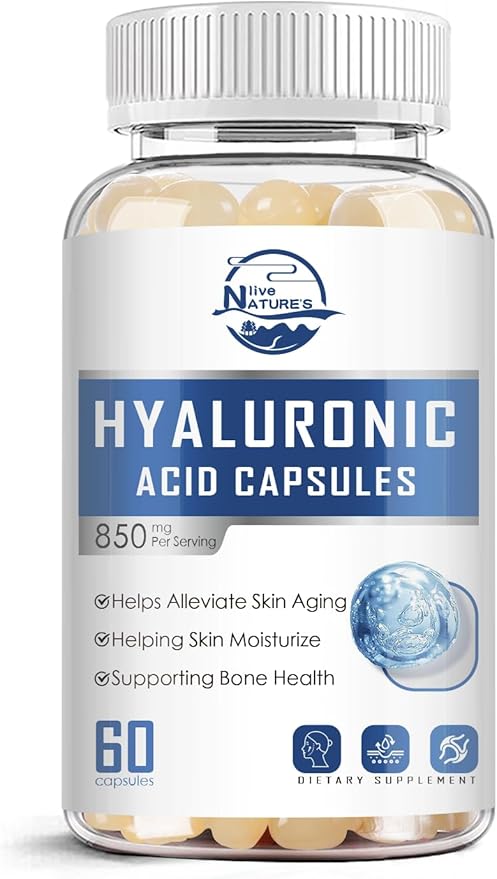 Nature's live Hyaluronic Acid Supplements, 850mg High Bioavailable Dietary Hyaluronic Acid Capsules, Double Strength Joint Lubrication, Skin Hydration, Hair & Nails Support, 60 Softgels, 1 Pack