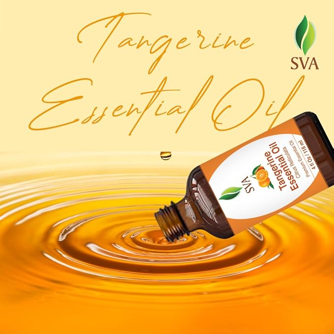 SVA Tangerine Essential Oil – 4 Fl Oz – 100% Natural Tangerine Oil - for Diffuser, Hair Care, Face, Skin Care, Aromatherapy, Scalp and Body Massage, Soap and Candle Making – with Dropper