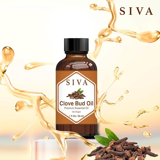 SIVA Clove Bud Essential Oil - 1 Fl Oz – Natural Clove Bud Oil - for Diffuser, Face, Skin Care, Aromatherapy, Hair Care, Scalp and Body Massage - with Dropper