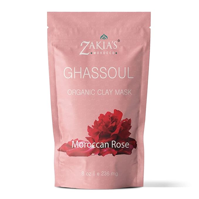 Zakia's Morocco Moroccan Rhassoul Clay Mask (Rose Scented) - Organic Natural Facial Clay and Skin Care Treatment - Anti-aging Mud Mask Heals Dry & Oily Skin, Acne, Eczema & Psoriasis - 8 Oz