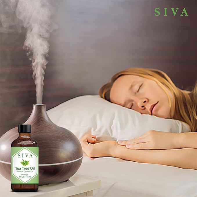 SIVA Tea Tree Essential Oil - 4 Fl Oz – Natural Tea Tree Oil - for Diffuser, Face, Skin Care, Aromatherapy, Hair Care, Scalp and Body Massage - with Dropper
