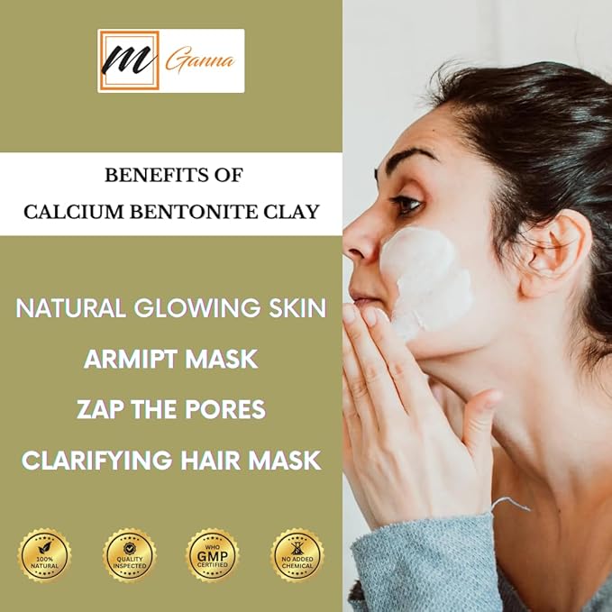 100% Natural Calcium Bentonite Clay Powder for Facial Masks, Creams, Body Wraps and Soap Making 0.5 LBS / 227 GMS