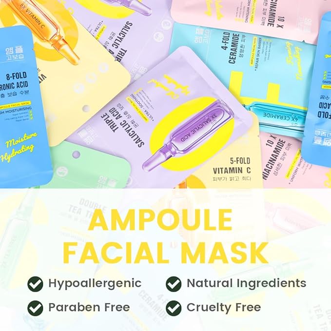 Vitamin Face Sheet Mask Skincare,Hydrating Spa Face Mask For Sensitive Skin,Moisturize,Nourish for All Skin Types,Natural Skin Care Spa Face Mask for Women Men Girls,Pack of 6