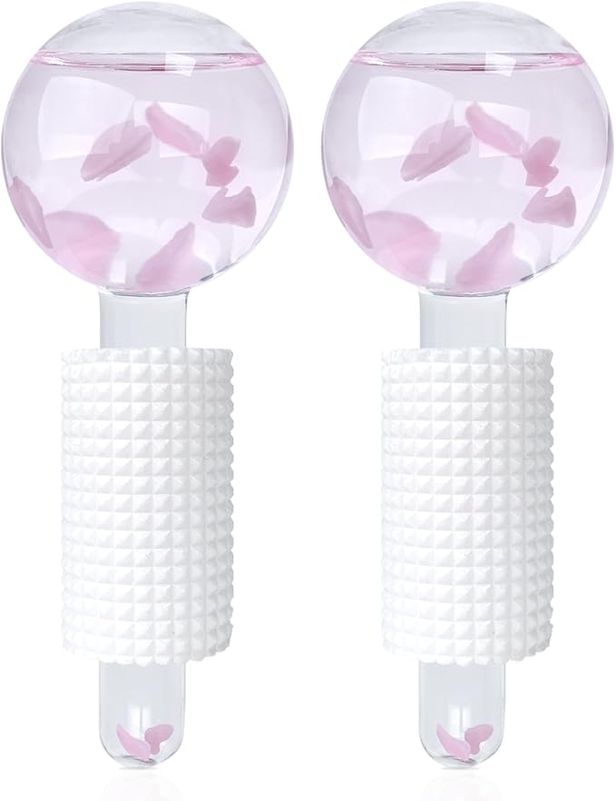 Ice Globes & Ice Roller for Face and Eyes - Facial Massage Tools for Skin Care, Reduce Wrinkles & Puffiness, Cooling Globes & Roller Ball for Glowing Skin (Pink/2PCS)